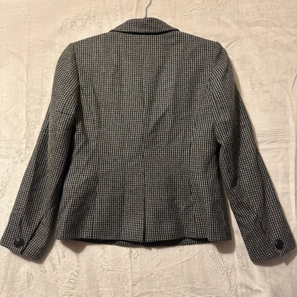 Talbots Blazer Womens Sz 2 Petite Gray Wool Blend Houndstooth 3 Button Jacket - Picture 9 of 11
